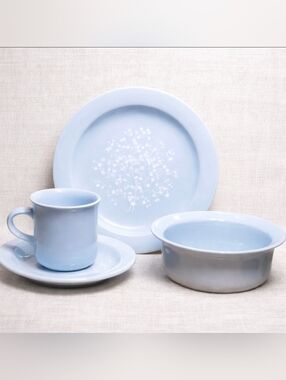 Pfaltzgraff Essence Replacement Set Blue Floral Bowl Salad Plate Cup Saucer VTG